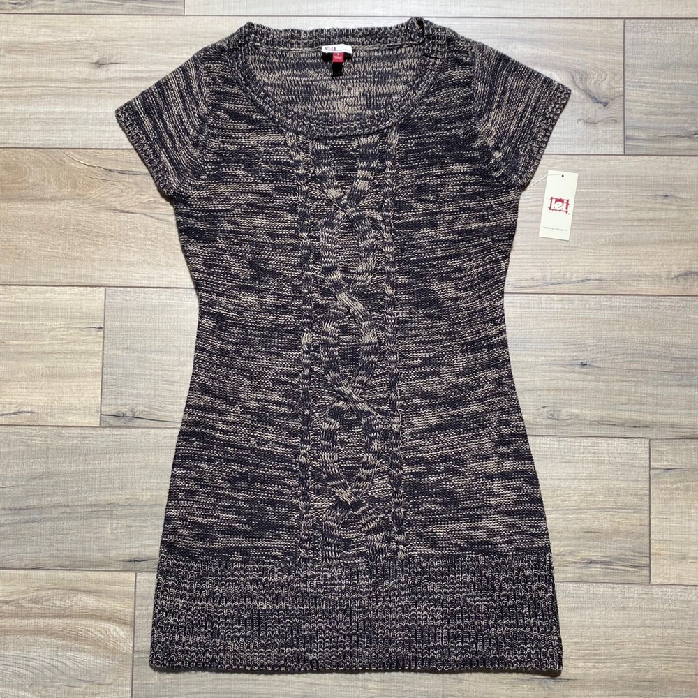 L.E.I. Girls Juniors Noel Knitted Sweater Dress Short Sleeve Size Large Espresso
